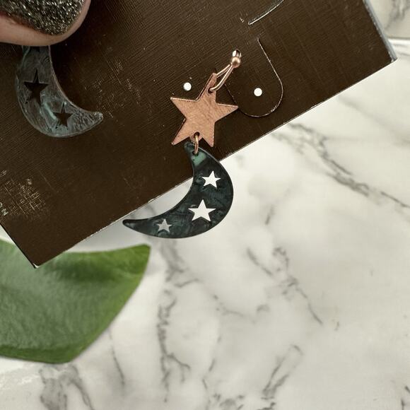 Rain Y2k Moon and Stars Earrings New Copper Blue Celestial Dangle - Picture 3 of 3